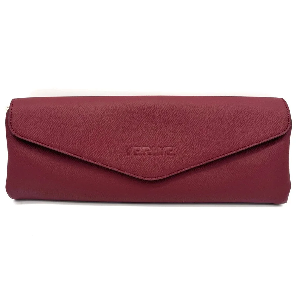Verlye Burgundy Saffiano Vegan Leather Envelope Clutch Laptop Sleeve Bag Maroon